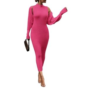 2 Piece Bodycon Maxi Tank Pullover Sweater Dress & Long Sleeve Cropped Cardigan